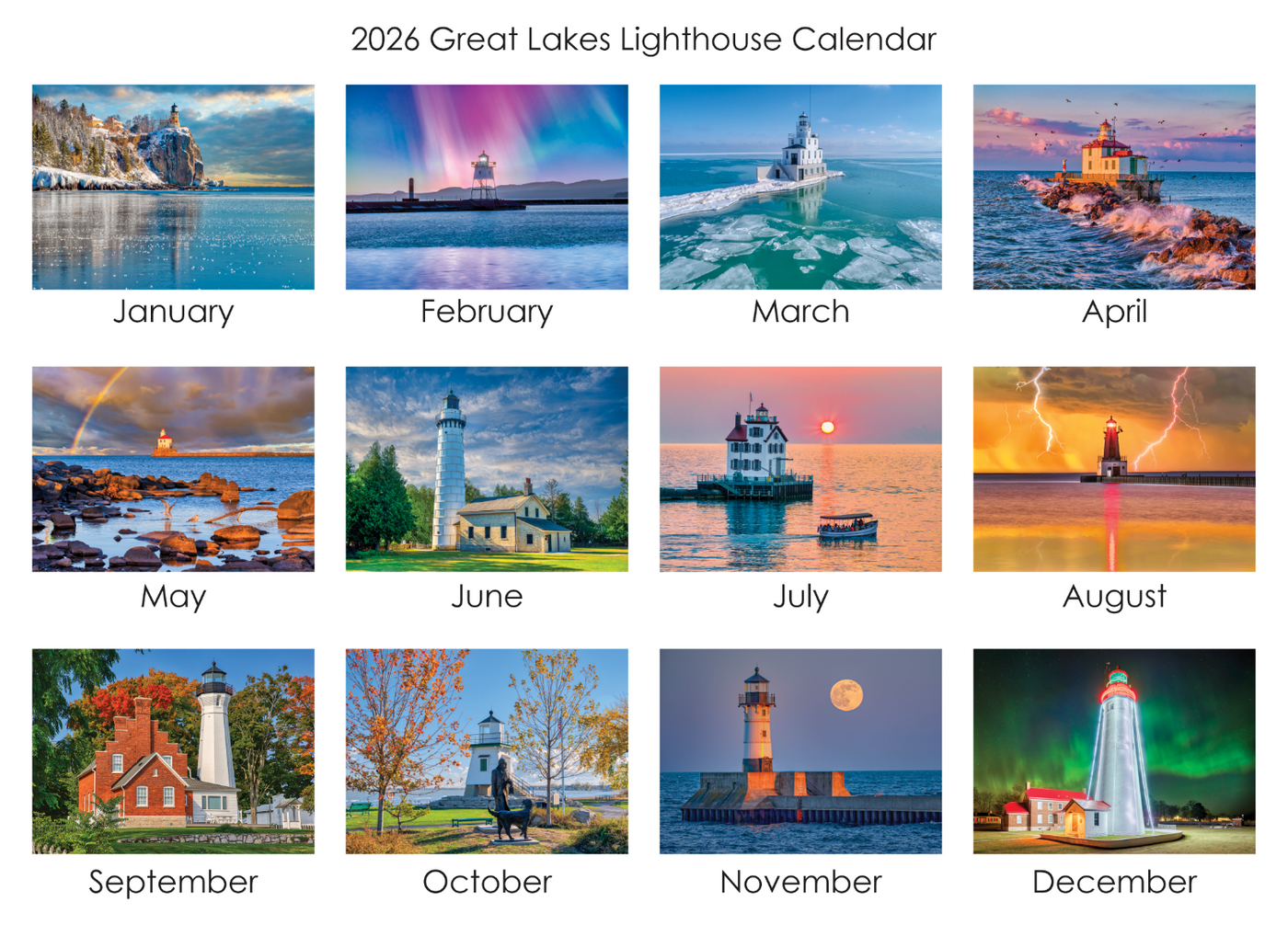 2026 calendar, Great Lakes, Lighthouse