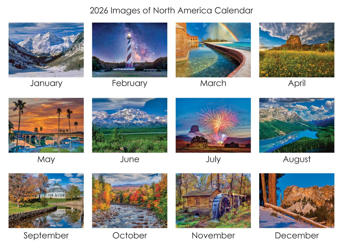 2026 calendar, North America